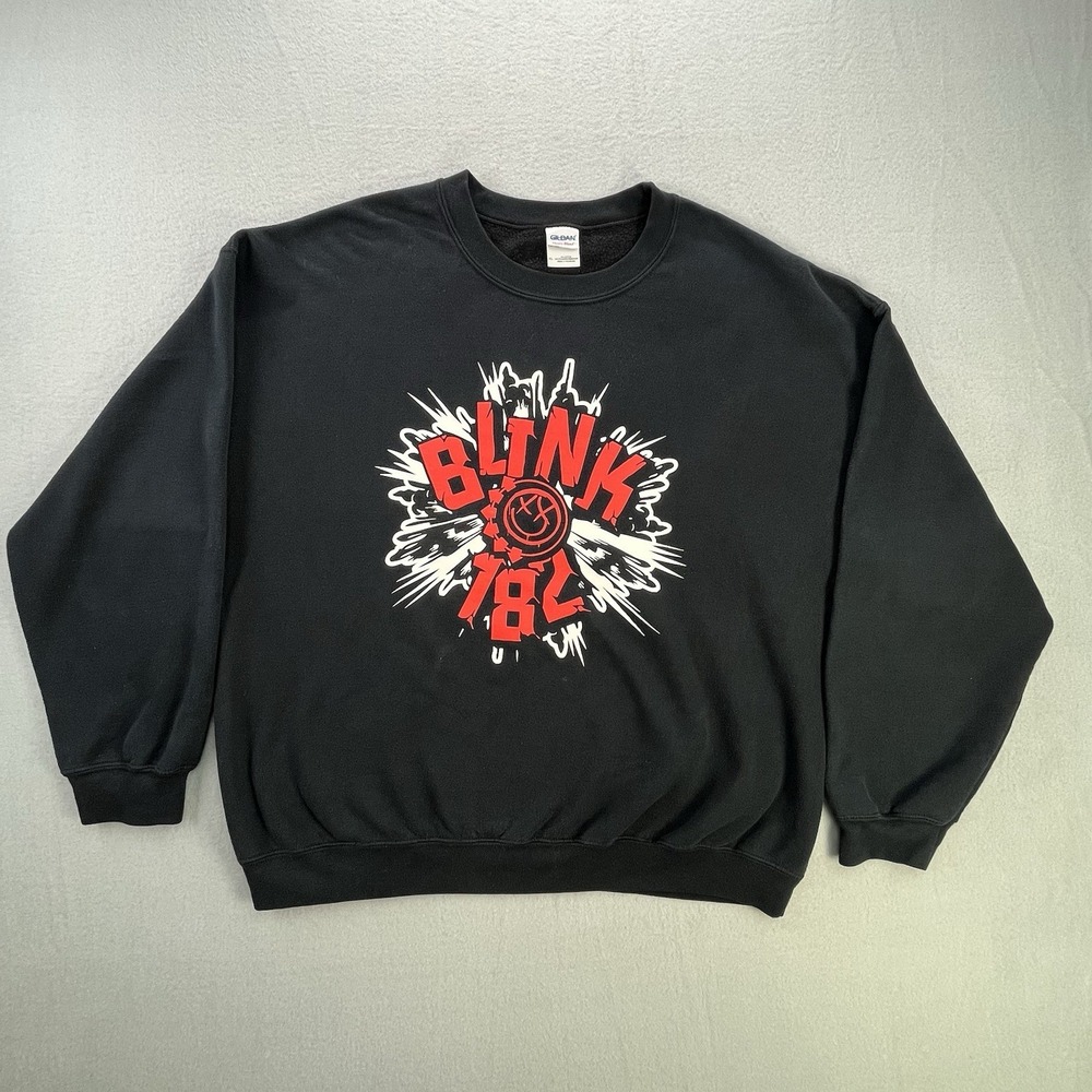 Vintage Blink 182 Black Y2K Graphic Sweatshirt Size XL Punk Band Crewneck Music